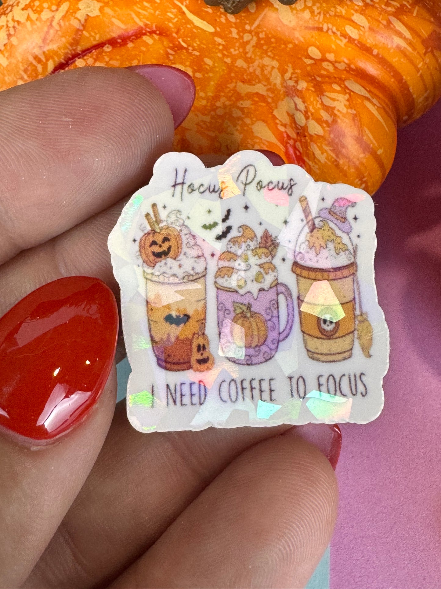 I Need To Focus, Witches Brew Halloween Die Cut Sticker Cute Fall Characters For Kindle Decoration, Iced Coffee, Cocoa Latte