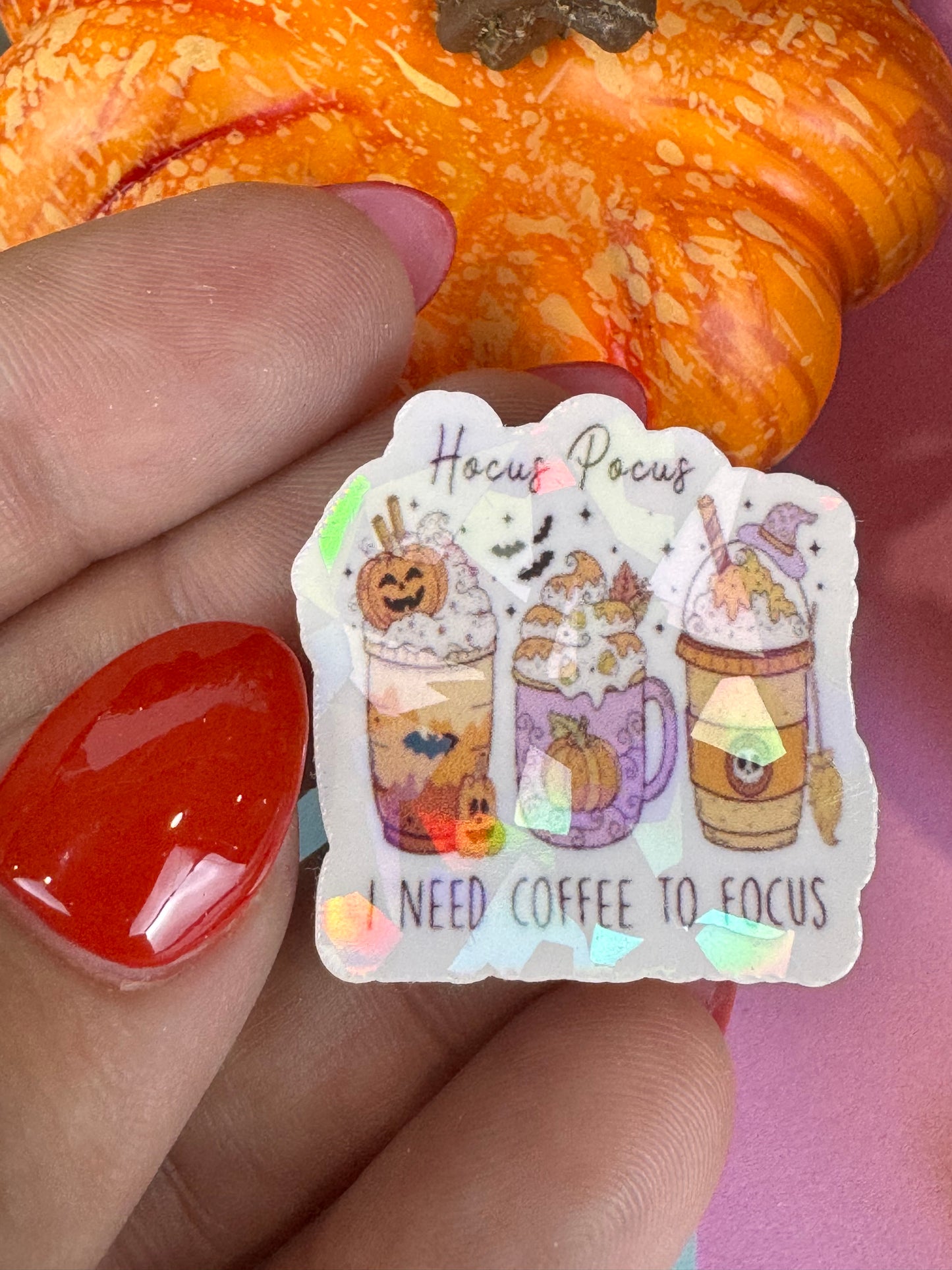 I Need To Focus, Witches Brew Halloween Die Cut Sticker Cute Fall Characters For Kindle Decoration, Iced Coffee, Cocoa Latte