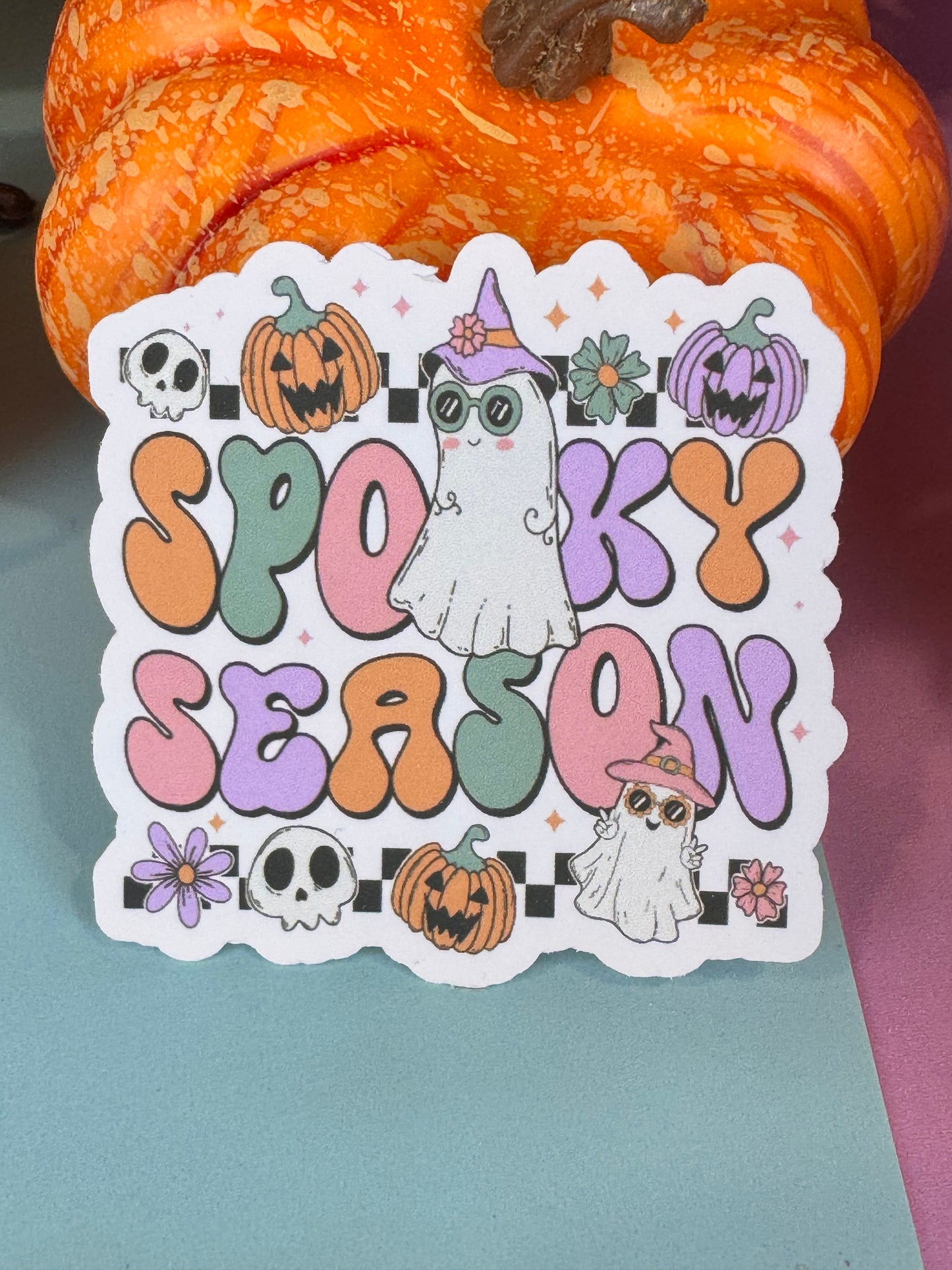 Spooky Season Halloween Die Cut Sticker Cute Fall Characters For Kindle Decoration, Retro Ghost 70s Theme For Agendas