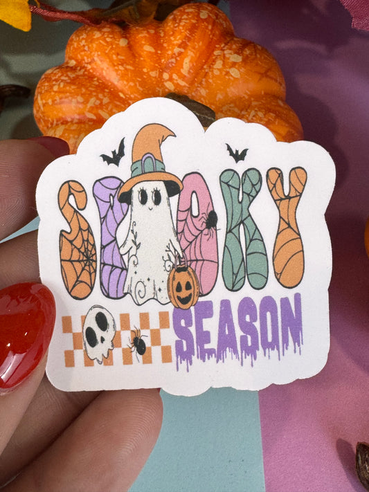 Spooky Season Halloween Die Cut Sticker Cute Fall Characters For Kindle Decoration, Retro Ghost 70s Theme For Agendas