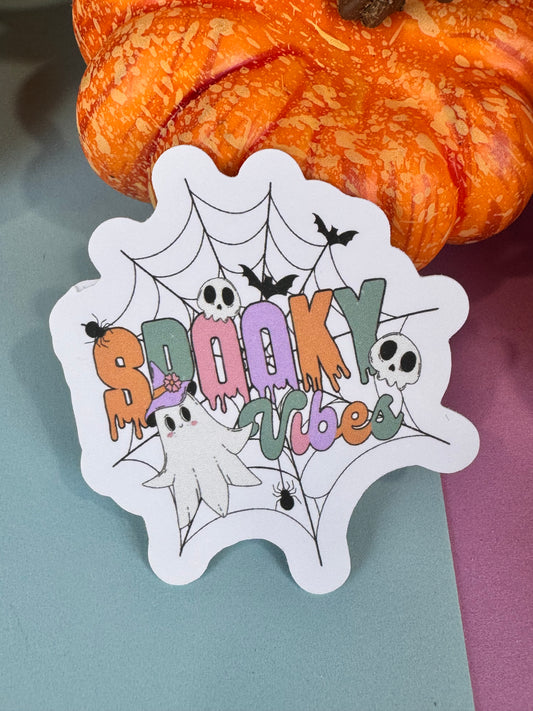 Spooky Vibes Halloween Die Cut Sticker Cute Fall Characters For Kindle Decoration, Retro Ghost and Spider Web