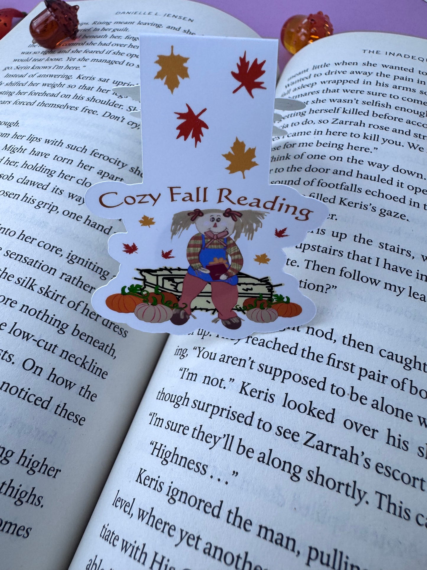 Cozy Fall Reading Magnetic Bookmark, Cute Female Scarecrow, For Readers and Book Lovers, Autumn Reading