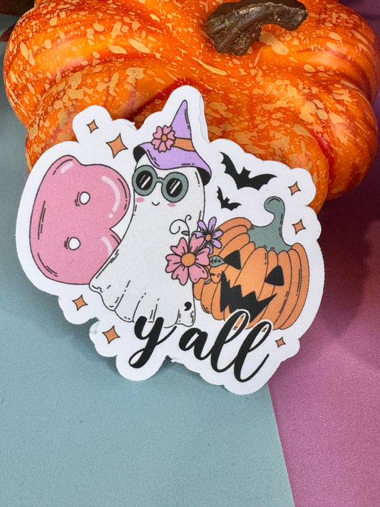 Boo Y'all Adorable Ghost and Pumpkin Best Friends Halloween Die Cut Sticker