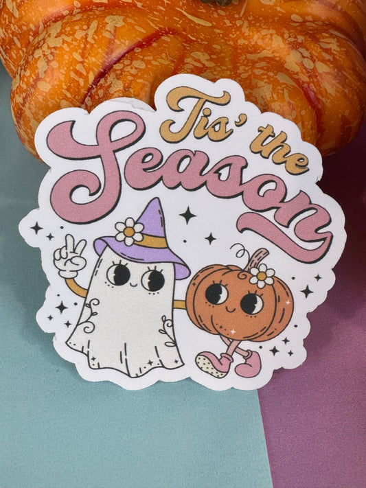 Tis The Season Adorable Ghost and Pumpkin Best Friends Halloween Die Cut Sticker