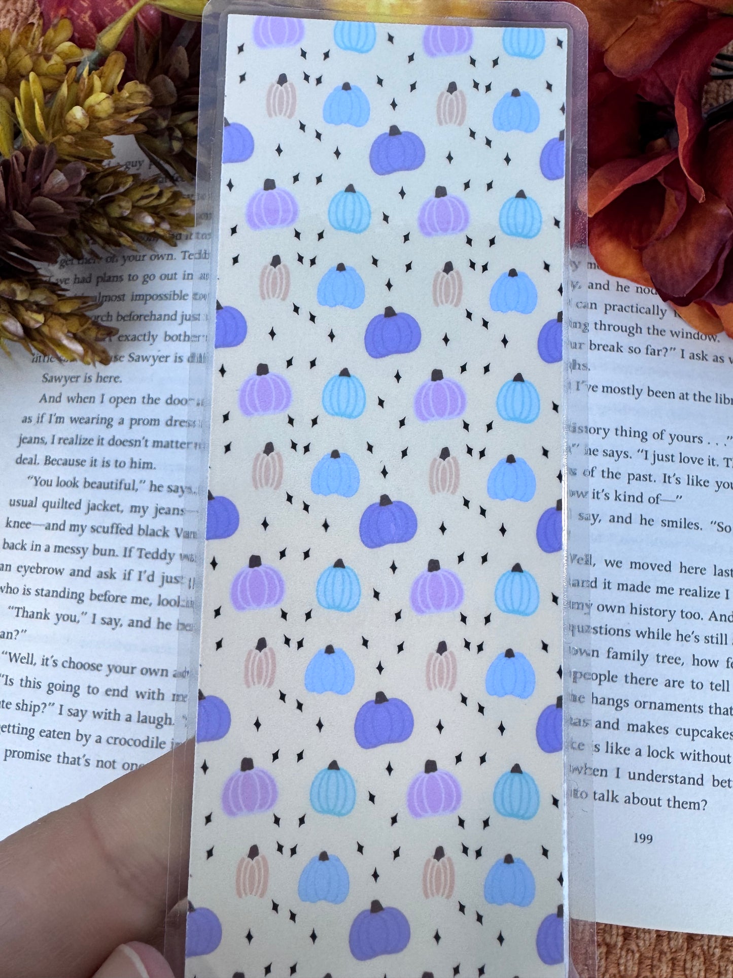 Pastel pumpkin pattern bookmark on photo luster paper