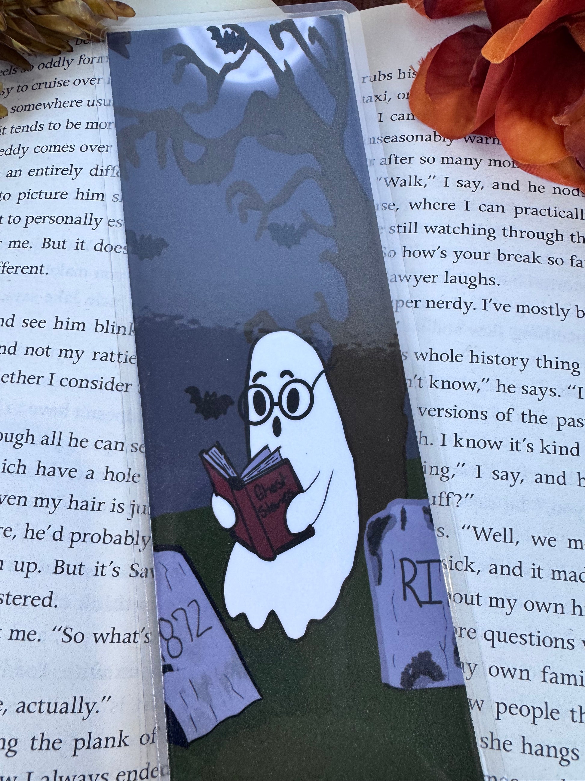 Halloween ghost reading bookmark for book lovers