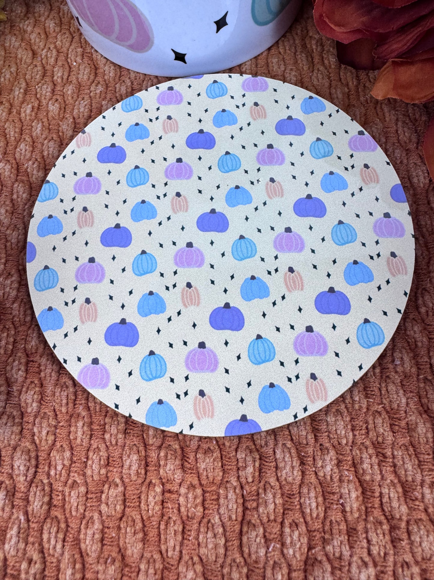 Pastel Pumpkin Round MDF Coaster – 4 Inch Handmade Sublimated Fall Drink Coaster, Yellow Beige Aesthetic