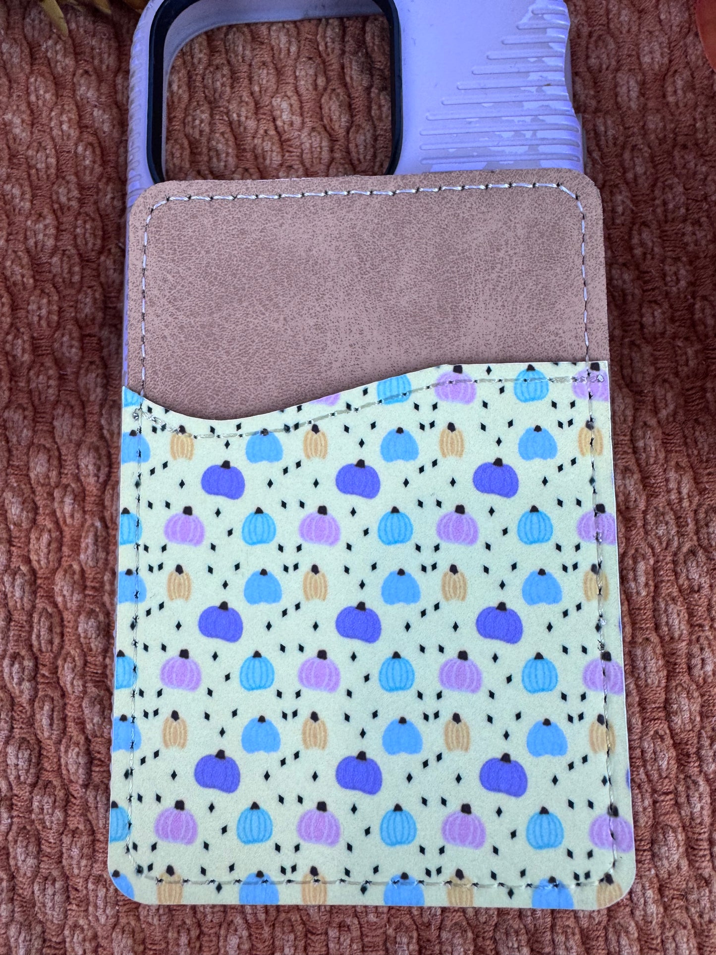 Pastel Pumpkin Faux Leather Phone Wallet -- Hand Drawn Fall Pumpkin Pattern