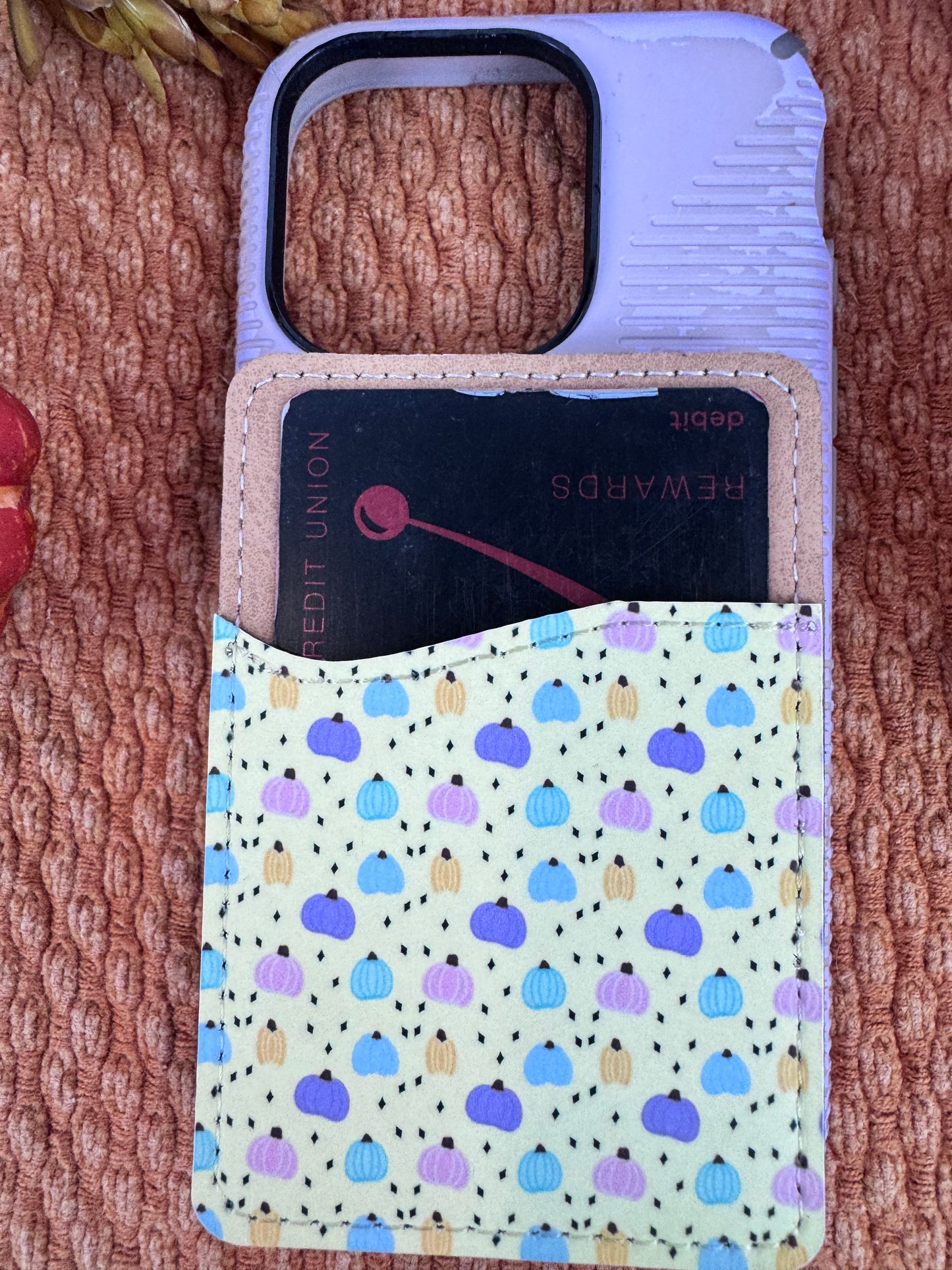 Pastel Pumpkin Faux Leather Phone Wallet -- Hand Drawn Fall Pumpkin Pattern