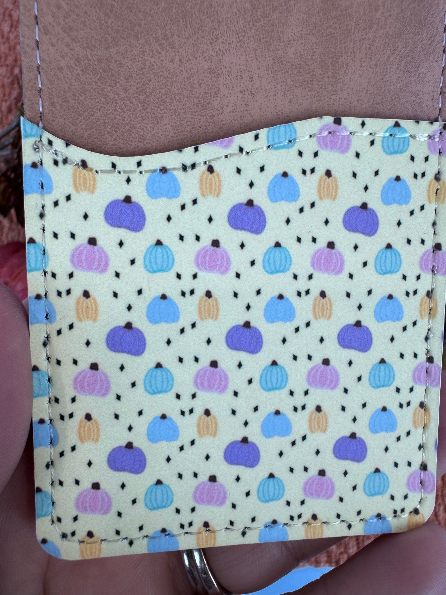 Pastel Pumpkin Faux Leather Phone Wallet -- Hand Drawn Fall Pumpkin Pattern