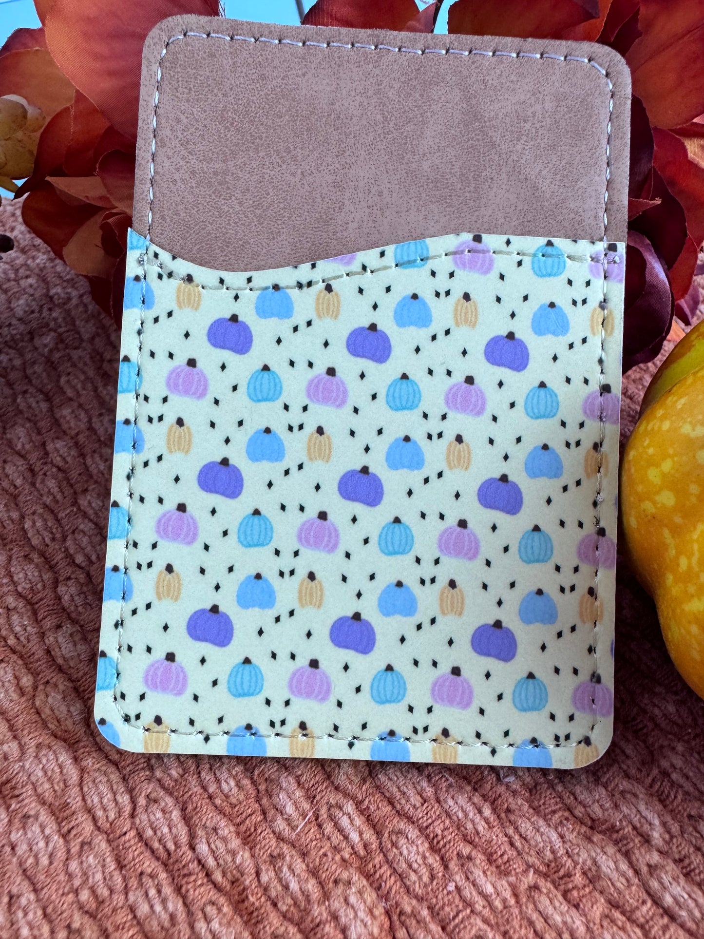 Pastel Pumpkin Faux Leather Phone Wallet -- Hand Drawn Fall Pumpkin Pattern