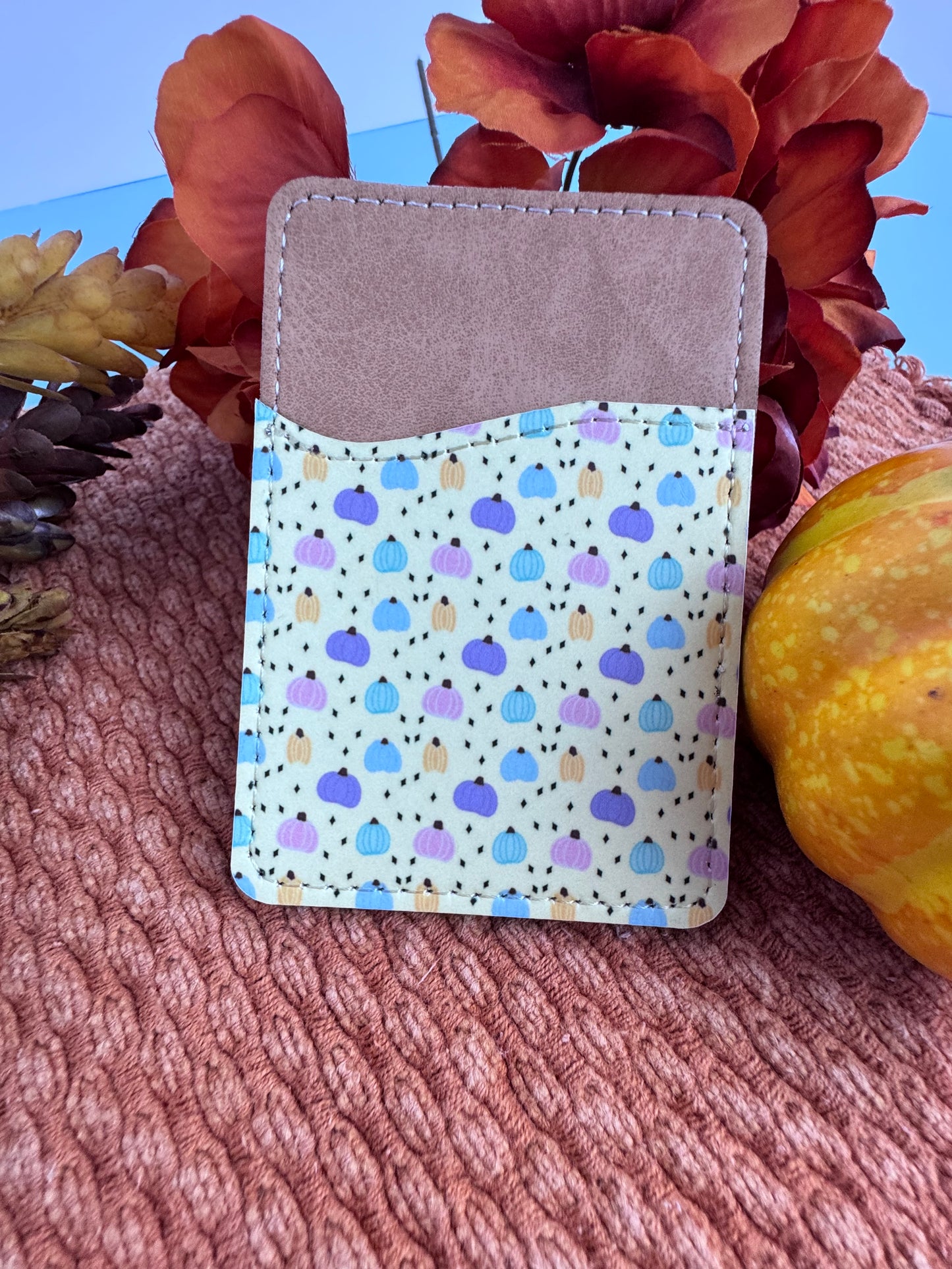 Pastel Pumpkin Faux Leather Phone Wallet -- Hand Drawn Fall Pumpkin Pattern