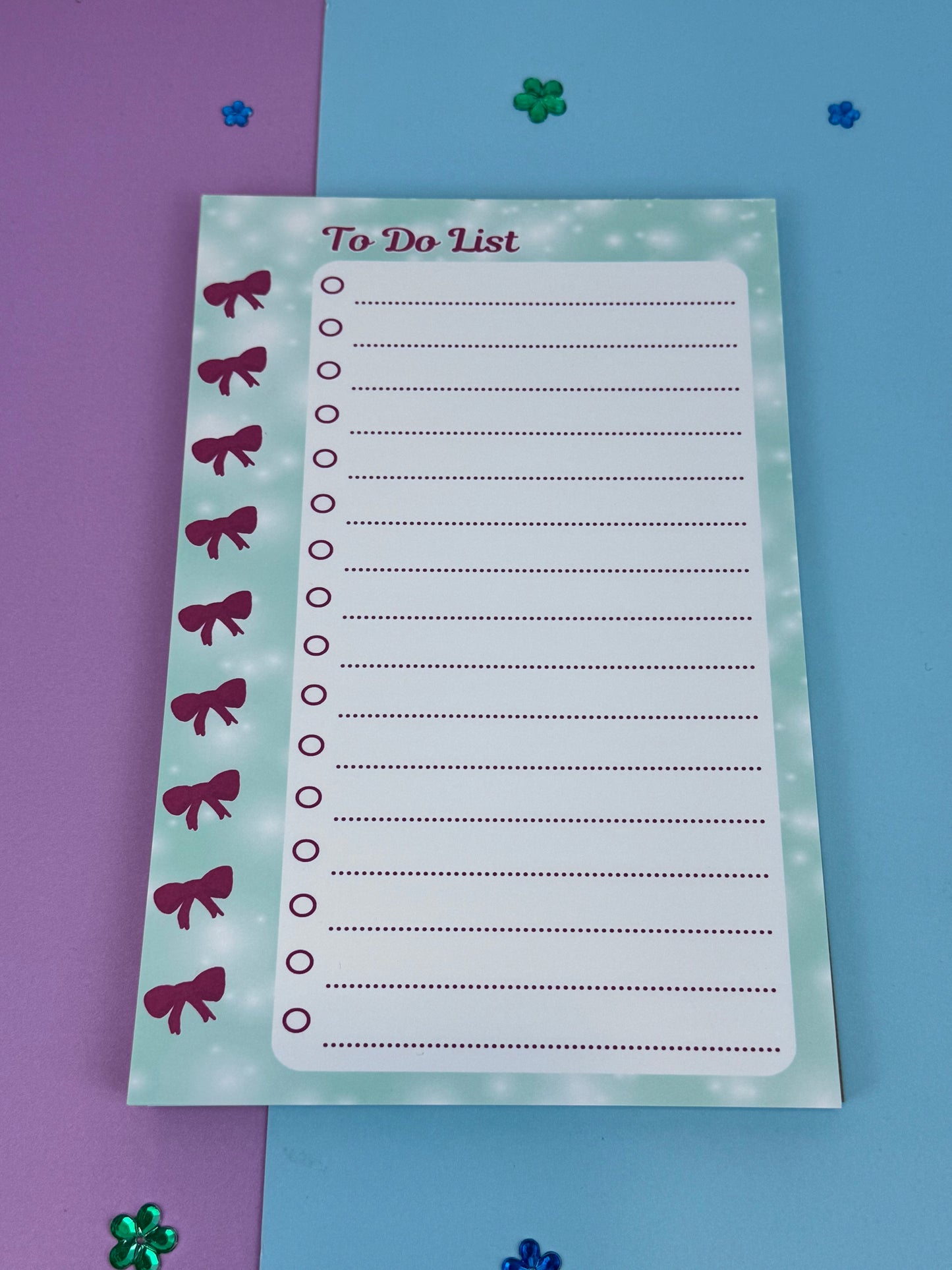 Pretty Red Bow To Do List Pad – Handmade Notepad Approximately 8 x 5.5 Inches, 50 Pages