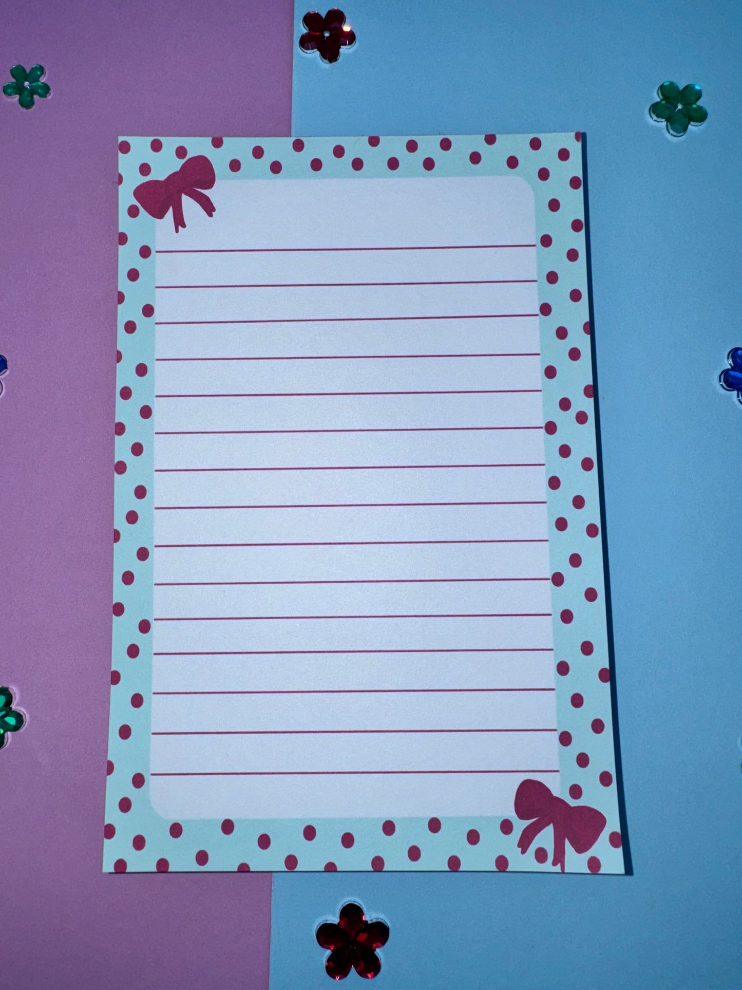 Pretty Red Bow Notepad – Handmade 4x6, 50 Pages