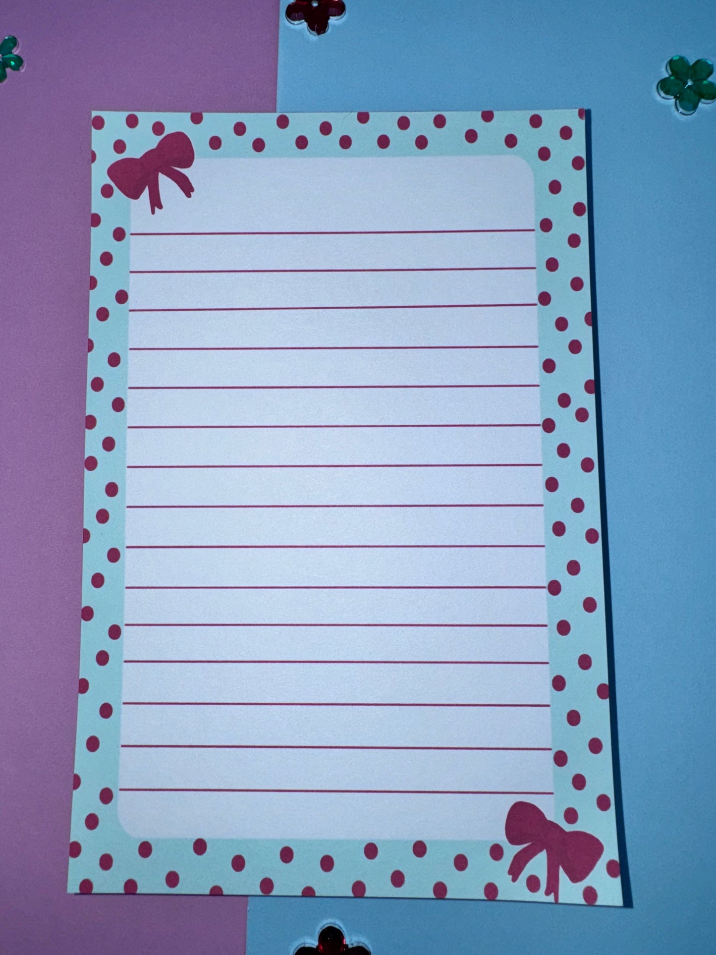 Pretty Red Bow Notepad – Handmade 4x6, 50 Pages