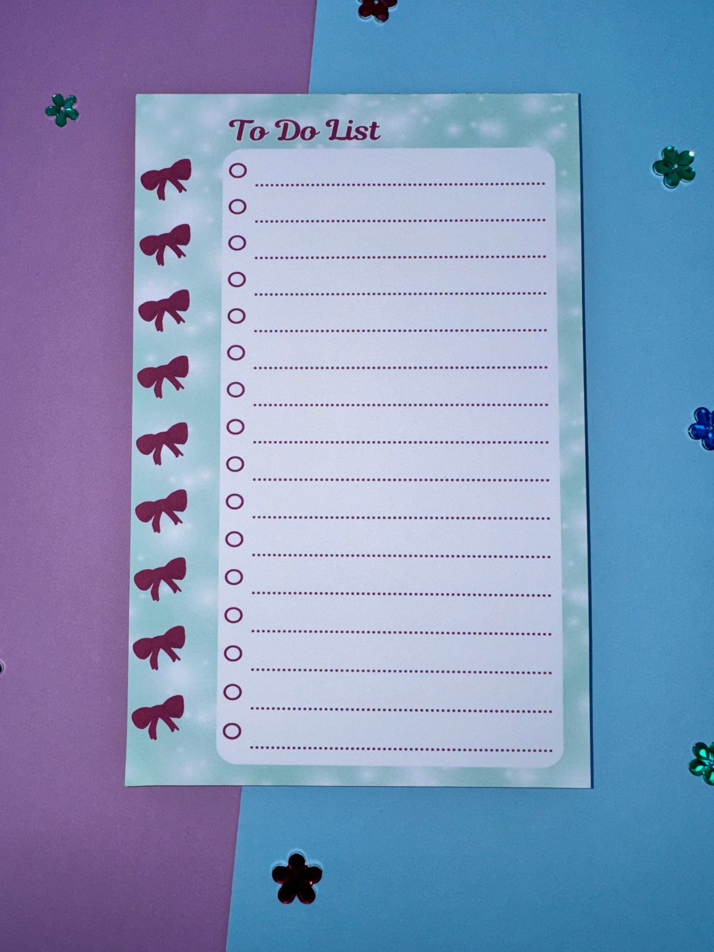 Pretty Red Bow To Do List Pad – Handmade Notepad Approximately 8 x 5.5 Inches, 50 Pages