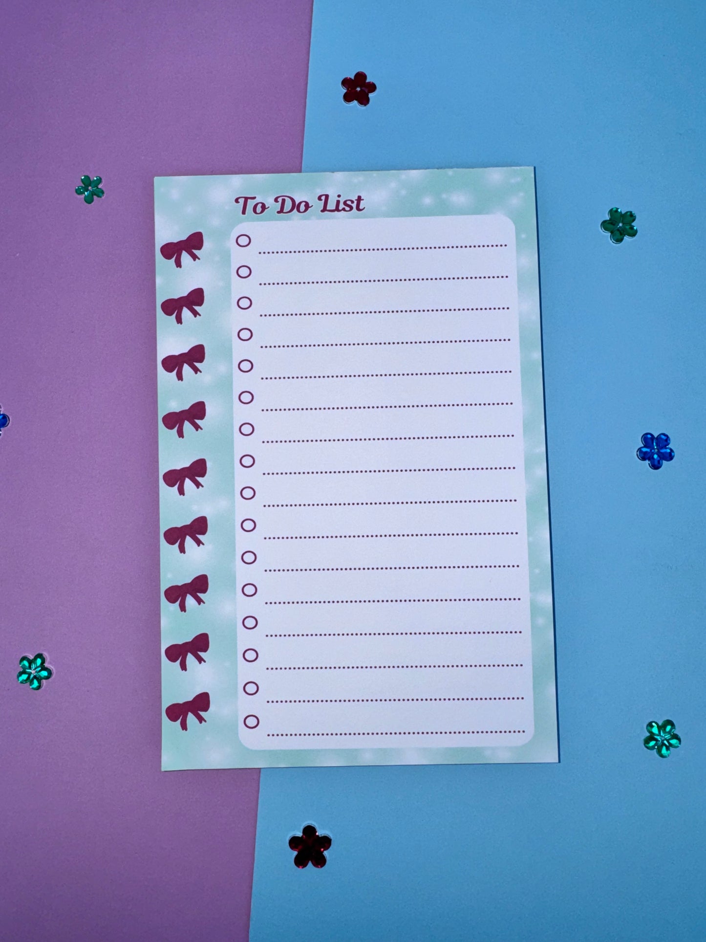 Pretty Red Bow To Do List Pad – Handmade Notepad Approximately 8 x 5.5 Inches, 50 Pages