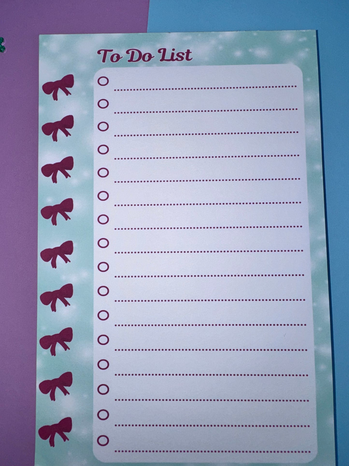 Pretty Red Bow To Do List Pad – Handmade Notepad Approximately 8 x 5.5 Inches, 50 Pages