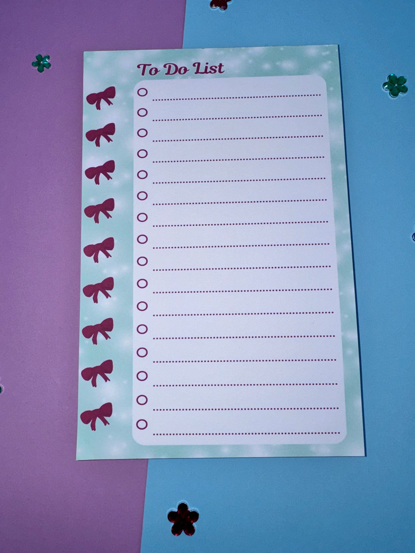 Pretty Red Bow To Do List Pad – Handmade Notepad Approximately 8 x 5.5 Inches, 50 Pages