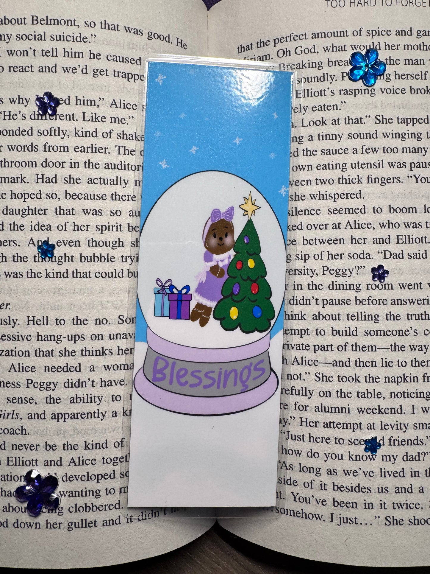 Christmas Bookmark For Readers- Gingerbread Girl Snow Globe Handmade Original Design