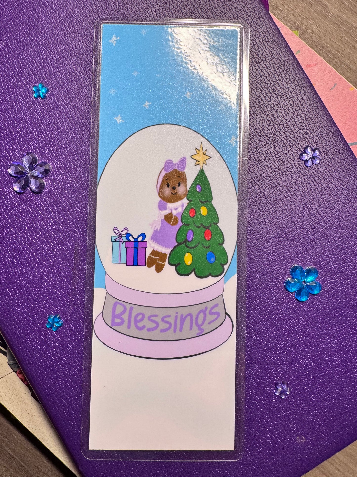 Christmas Bookmark For Readers- Gingerbread Girl Snow Globe Handmade Original Design