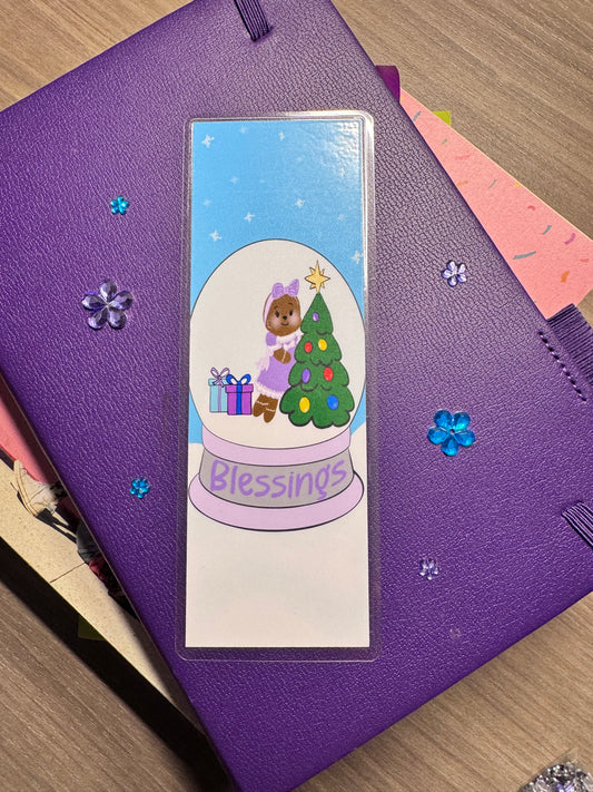 Christmas Bookmark For Readers- Gingerbread Girl Snow Globe Handmade Original Design