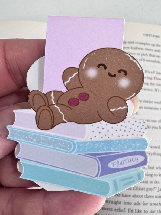 Holiday Gingerbread Man Book Lover Magnetic Bookmark- Hand Drawn, Handmade Christmas Theme For Readers