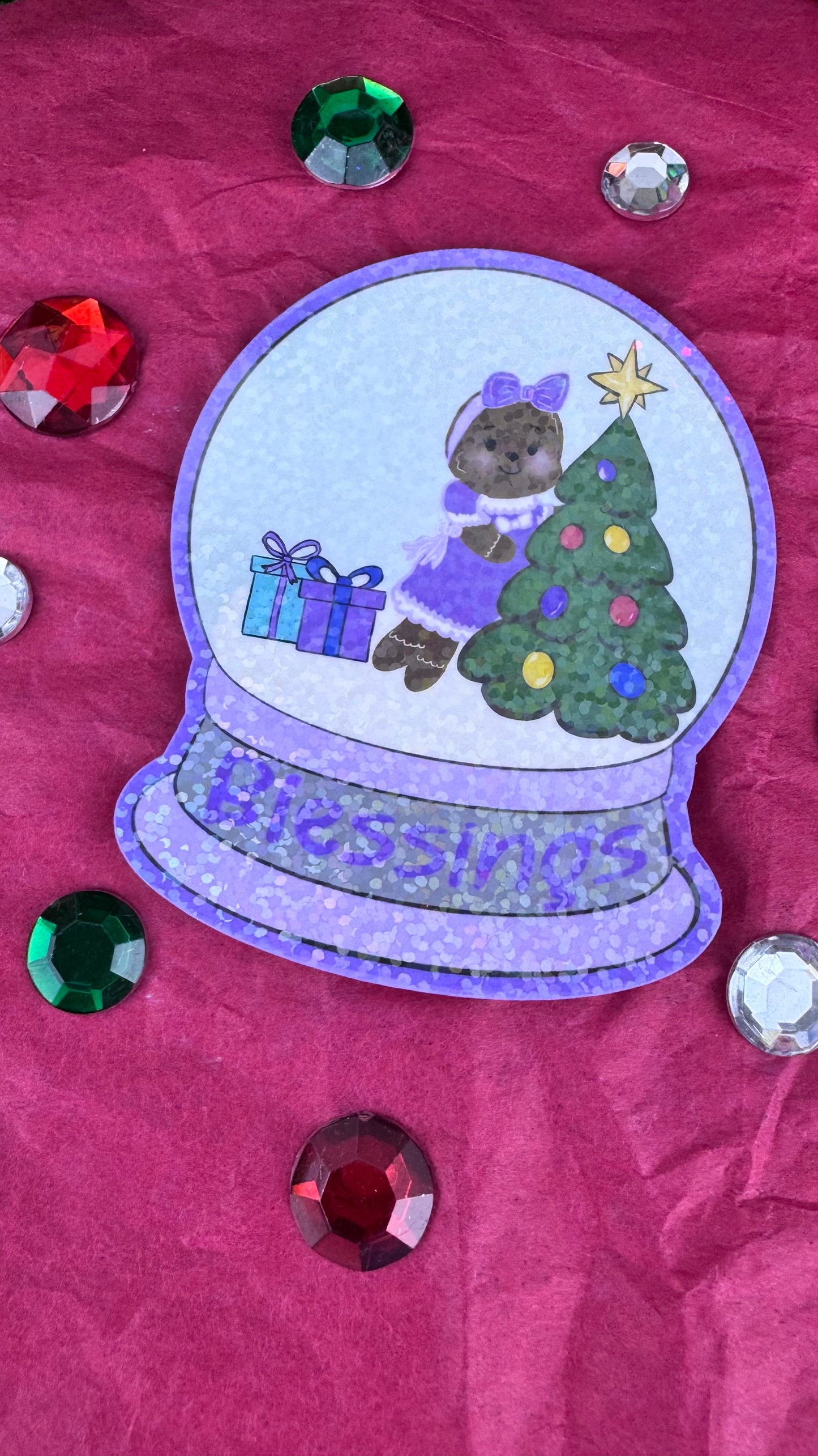 Sweet Gingerbread Snowglobe Holographic Sticker