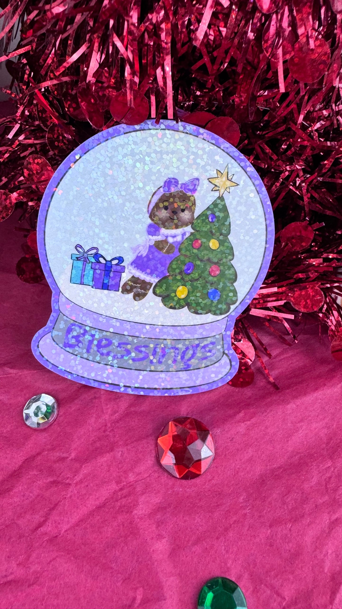 Sweet Gingerbread Snowglobe Holographic Sticker