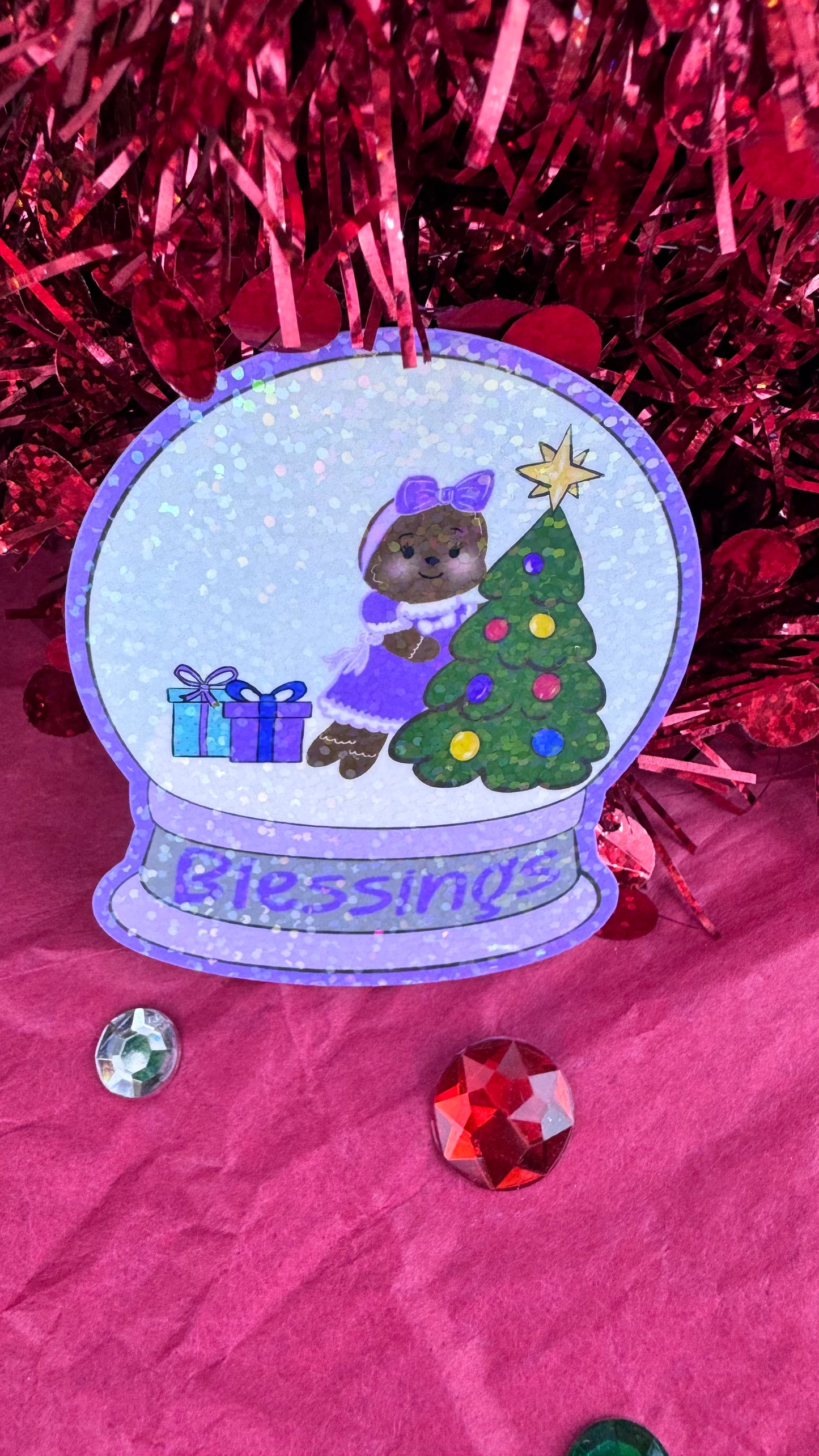 Sweet Gingerbread Snowglobe Holographic Sticker