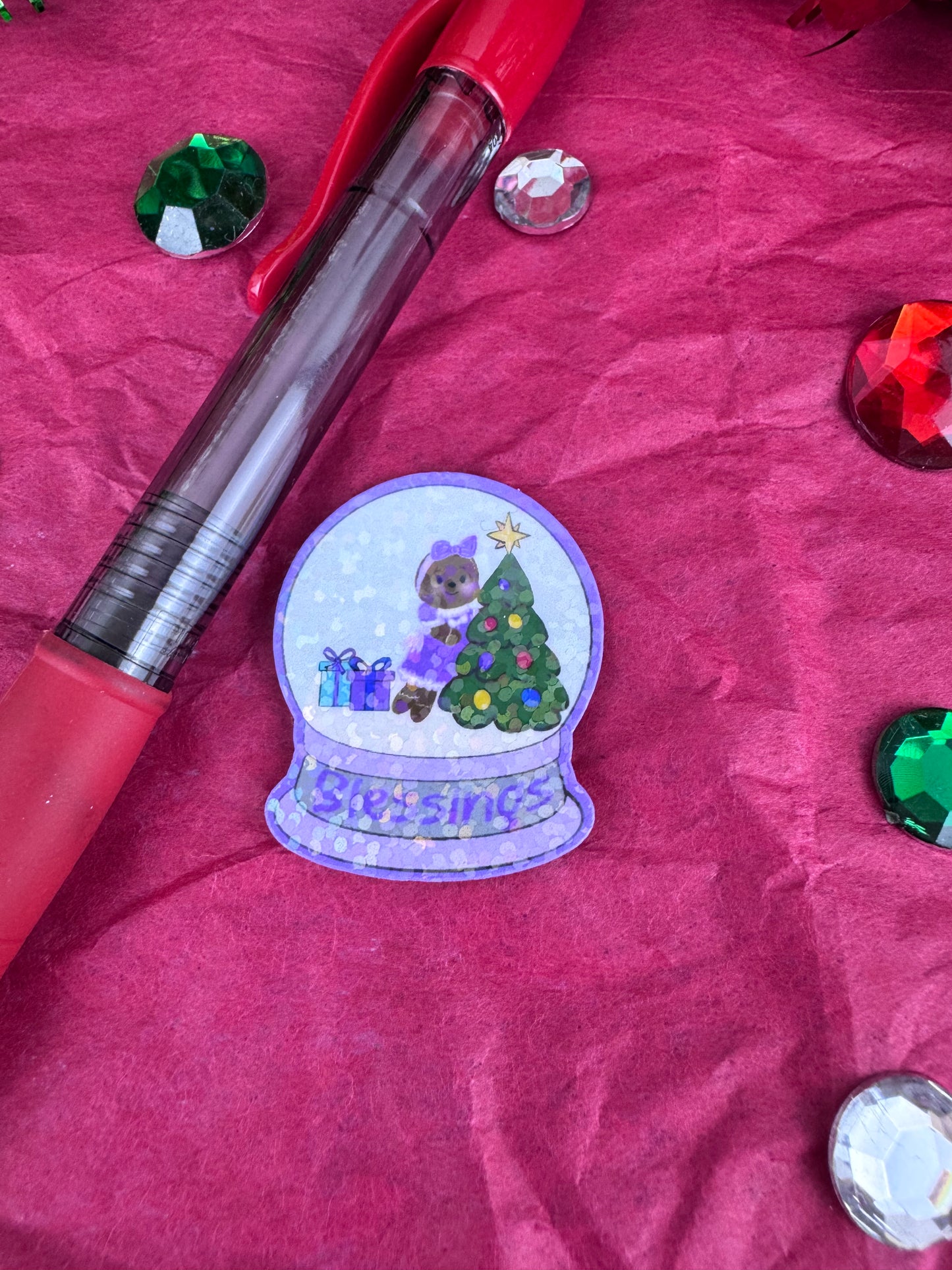 Sweet Gingerbread Snowglobe Holographic Sticker