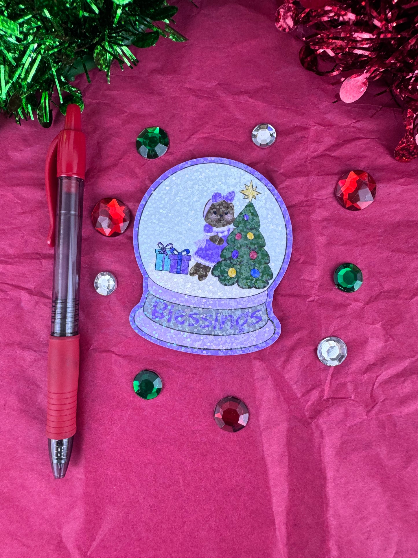 Sweet Gingerbread Snowglobe Holographic Sticker