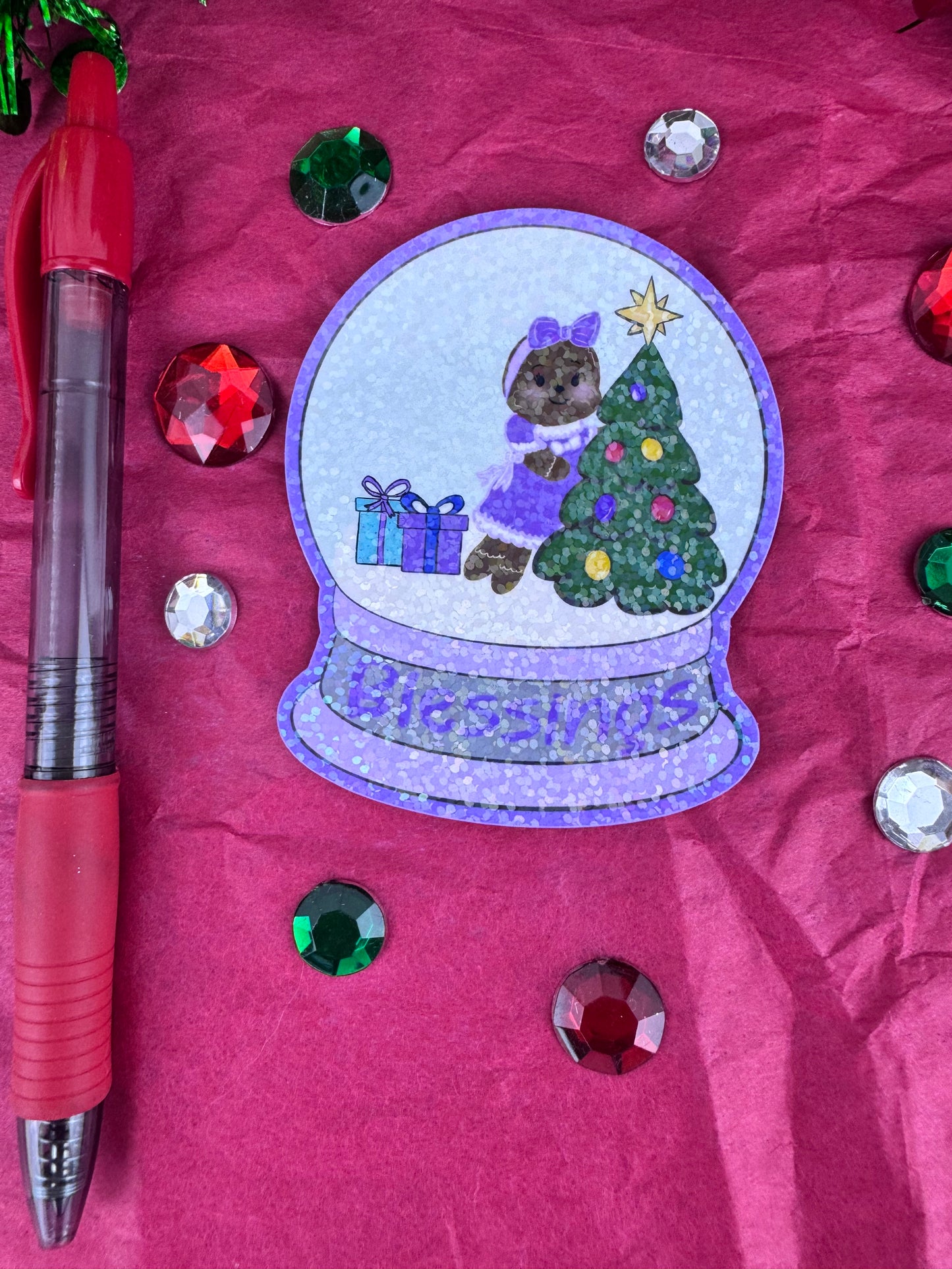 Sweet Gingerbread Snowglobe Holographic Sticker