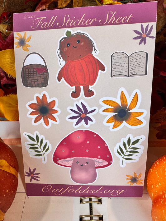 Fall Cute Characters Sticker Sheet, 4x6 Sheet with 9 Stickers