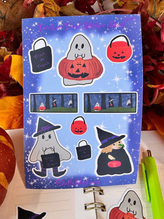 Halloween Trick-or-Treating Buddies Sticker Sheet, 4x6 Sheet with 9 Stickers