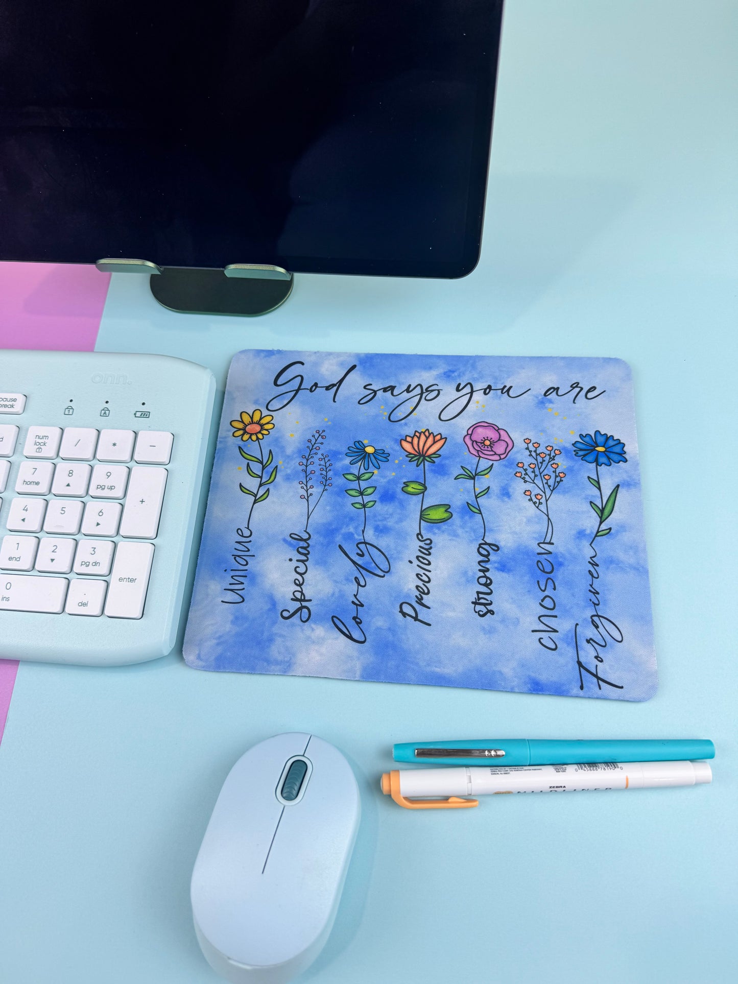 God Says You Are, Pretty Religious Faith Floral Desk Mouse Pad, Mouse Mat for Office