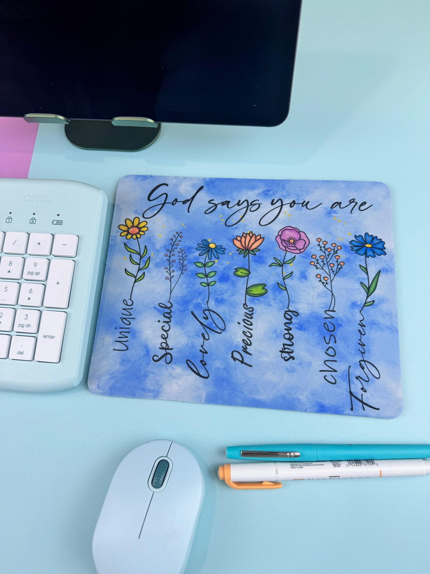 God Says You Are, Pretty Religious Faith Floral Desk Mouse Pad, Mouse Mat for Office