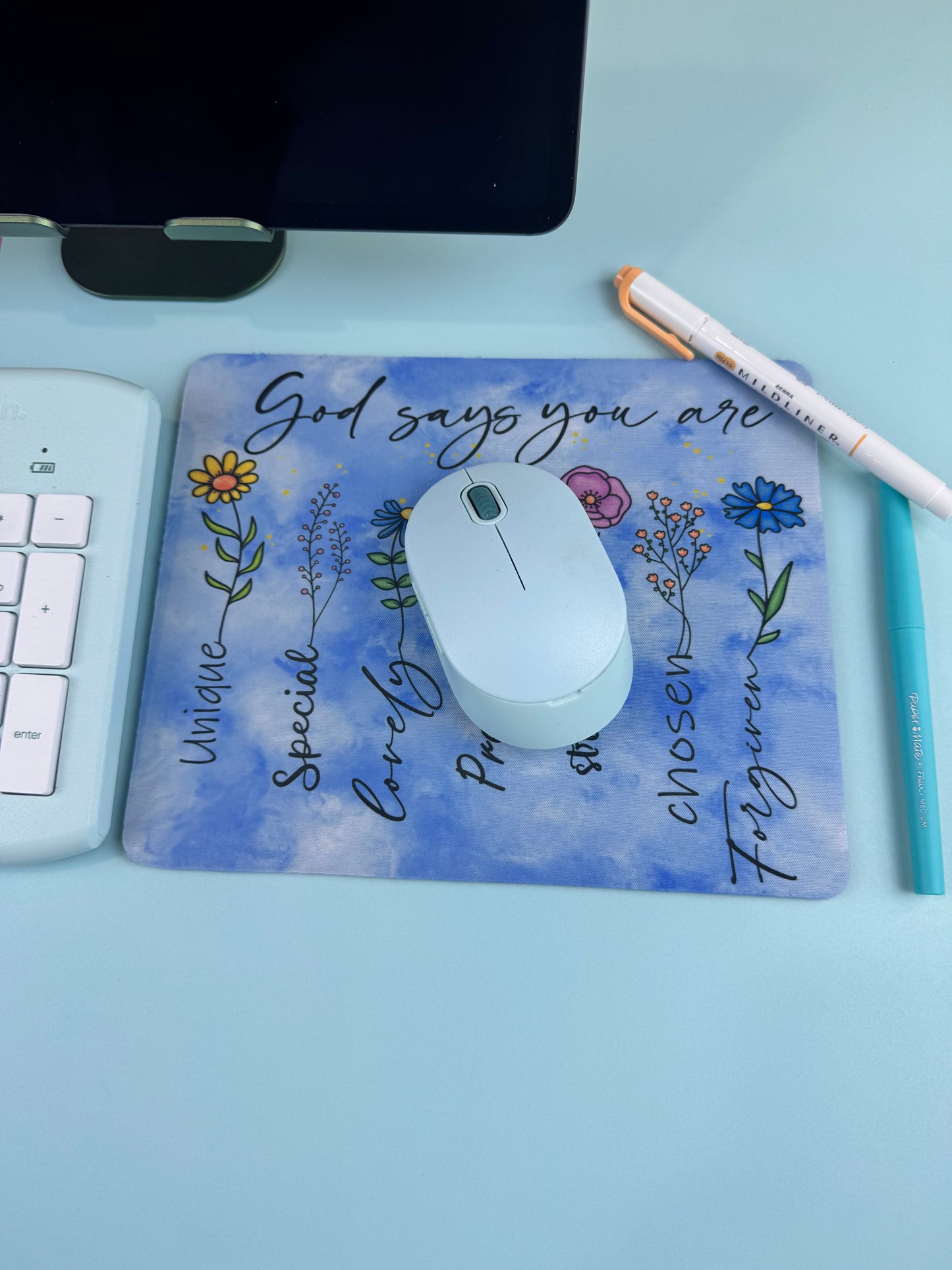 God Says You Are, Pretty Religious Faith Floral Desk Mouse Pad, Mouse Mat for Office