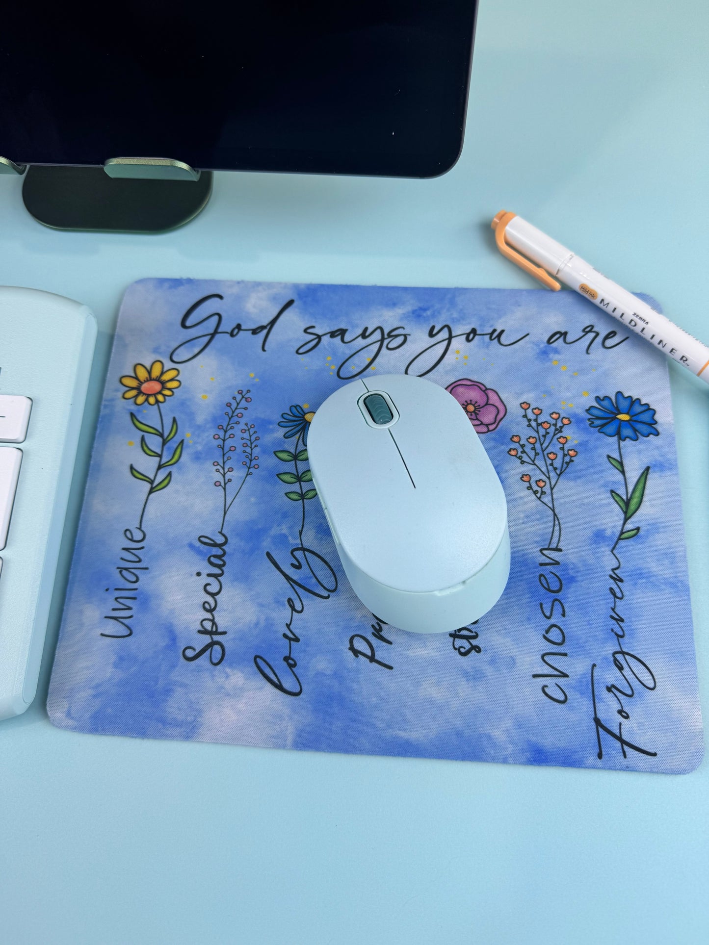 God Says You Are, Pretty Religious Faith Floral Desk Mouse Pad, Mouse Mat for Office