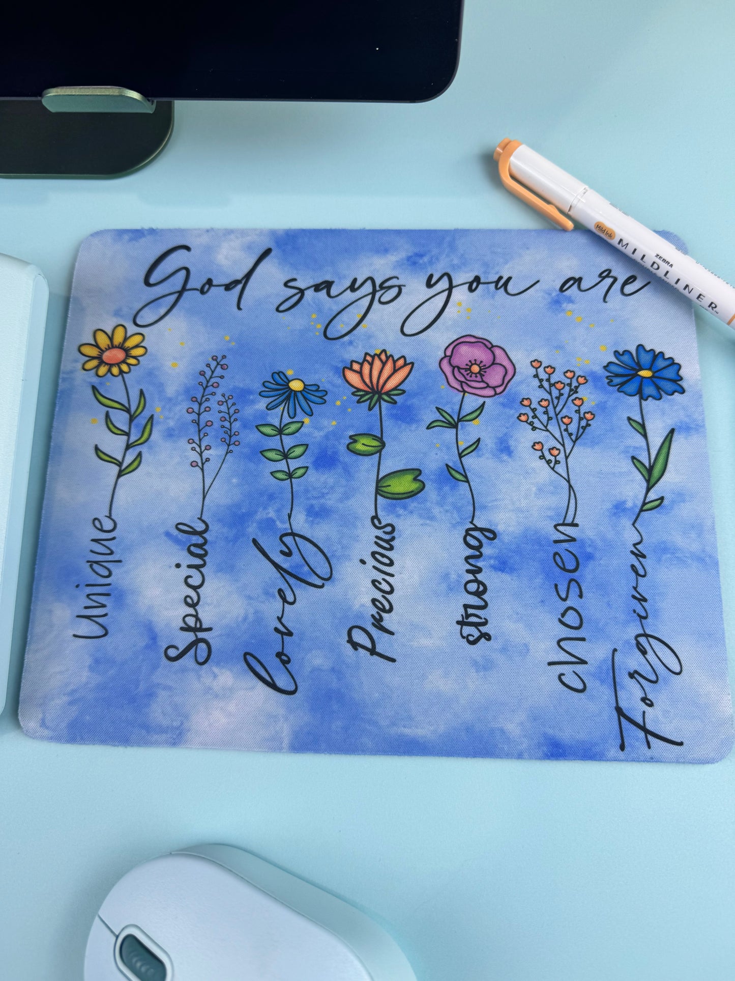 God Says You Are, Pretty Religious Faith Floral Desk Mouse Pad, Mouse Mat for Office