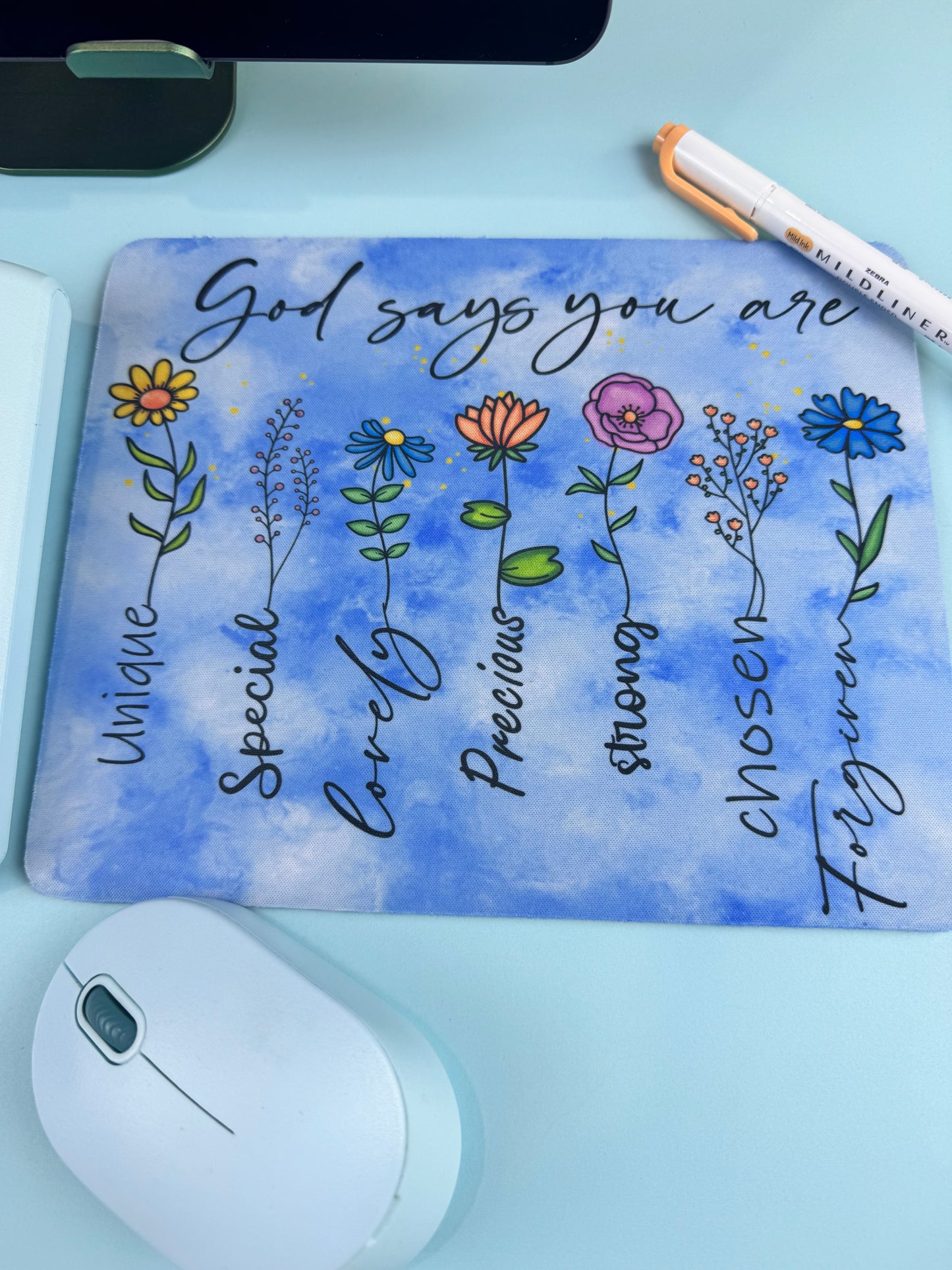 God Says You Are, Pretty Religious Faith Floral Desk Mouse Pad, Mouse Mat for Office