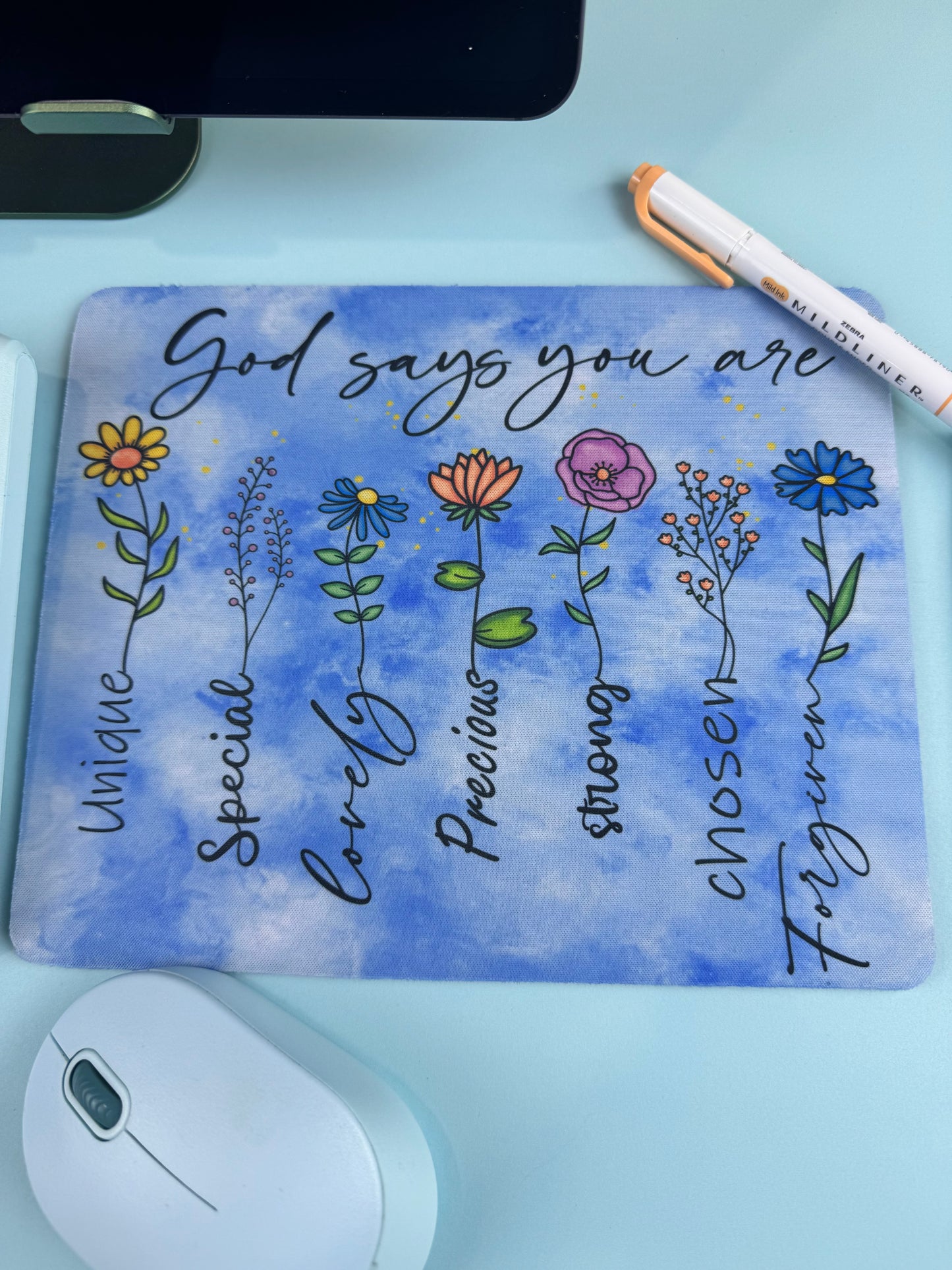 God Says You Are, Pretty Religious Faith Floral Desk Mouse Pad, Mouse Mat for Office