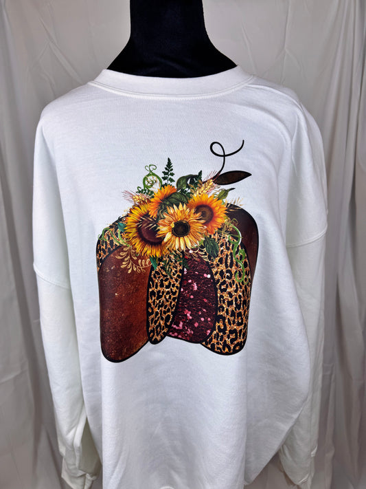 Pretty Girly Pumpkin Sweatshirt  For Fall - Pumpkins, Leopard Print, and Sunflowers - Fall Sweatshirt