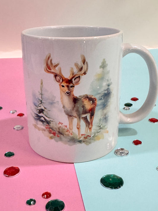 Christmas Coffee Mug with Deer, Buck, Sublimated