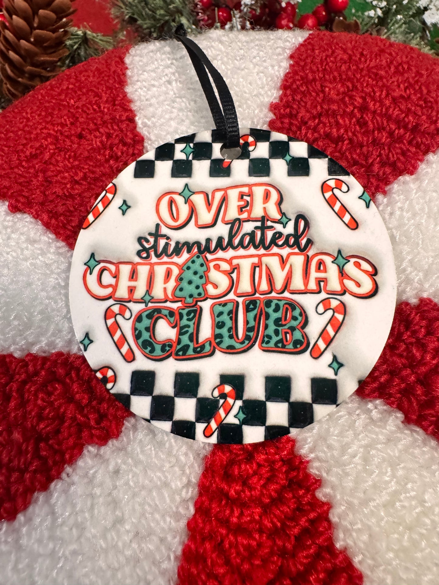 Christmas Ornaments, Overstimulated Christmas Club, Holiday Decorations, Tree Decor, Funny Sarcastic Anxiety Awareness Mdf Ornament