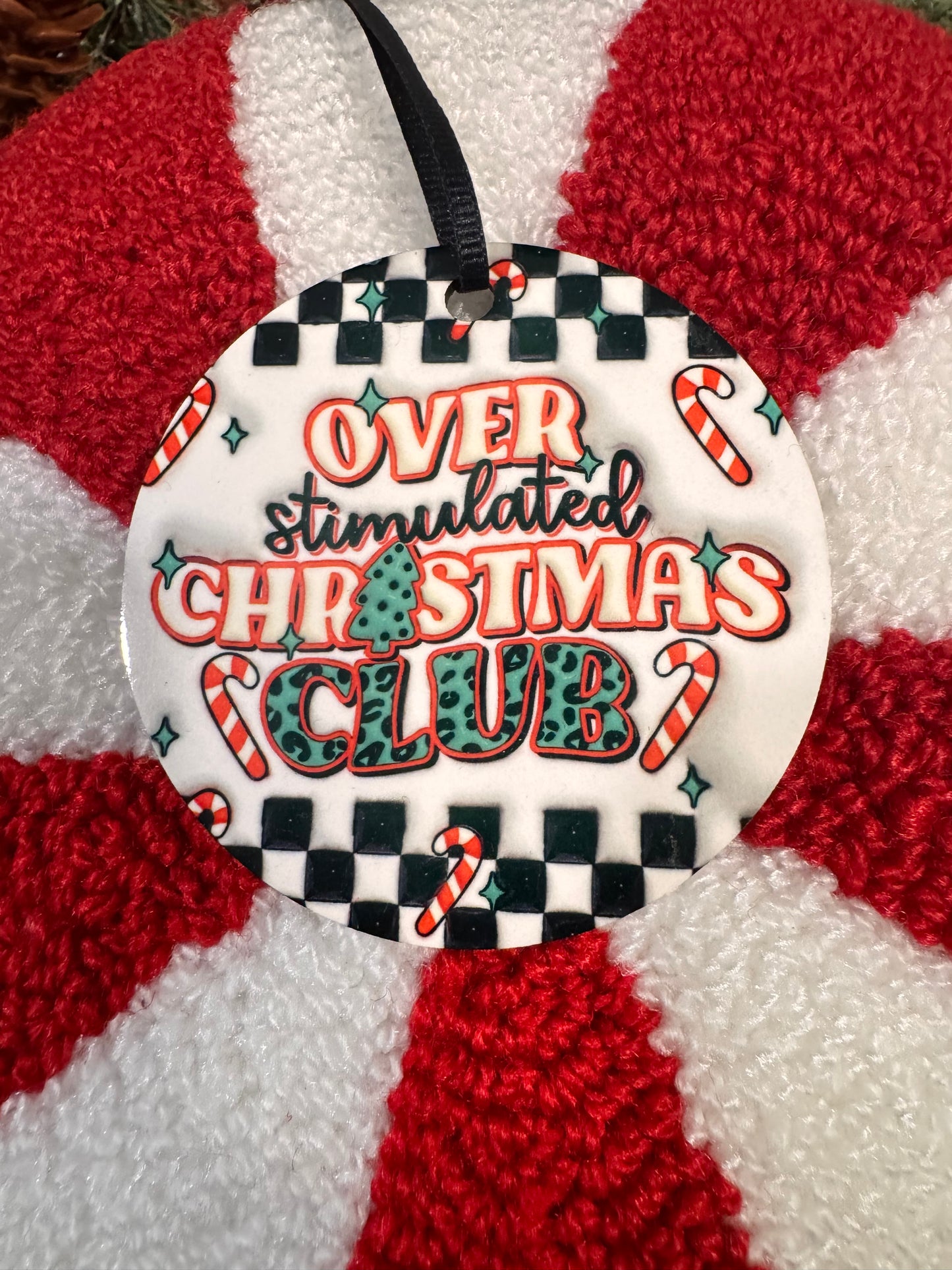 Christmas Ornaments, Overstimulated Christmas Club, Holiday Decorations, Tree Decor, Funny Sarcastic Anxiety Awareness Mdf Ornament