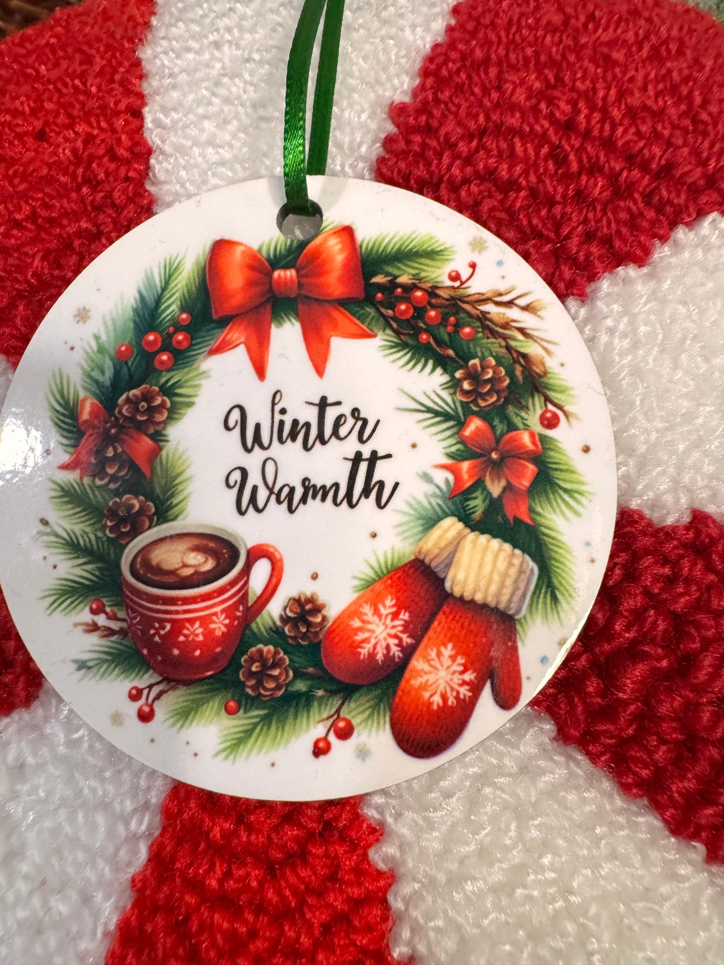 Christmas Tree Ornament- Winter Wreath Decoration- Sublimated Round MDF Wooden Hanging Ornament