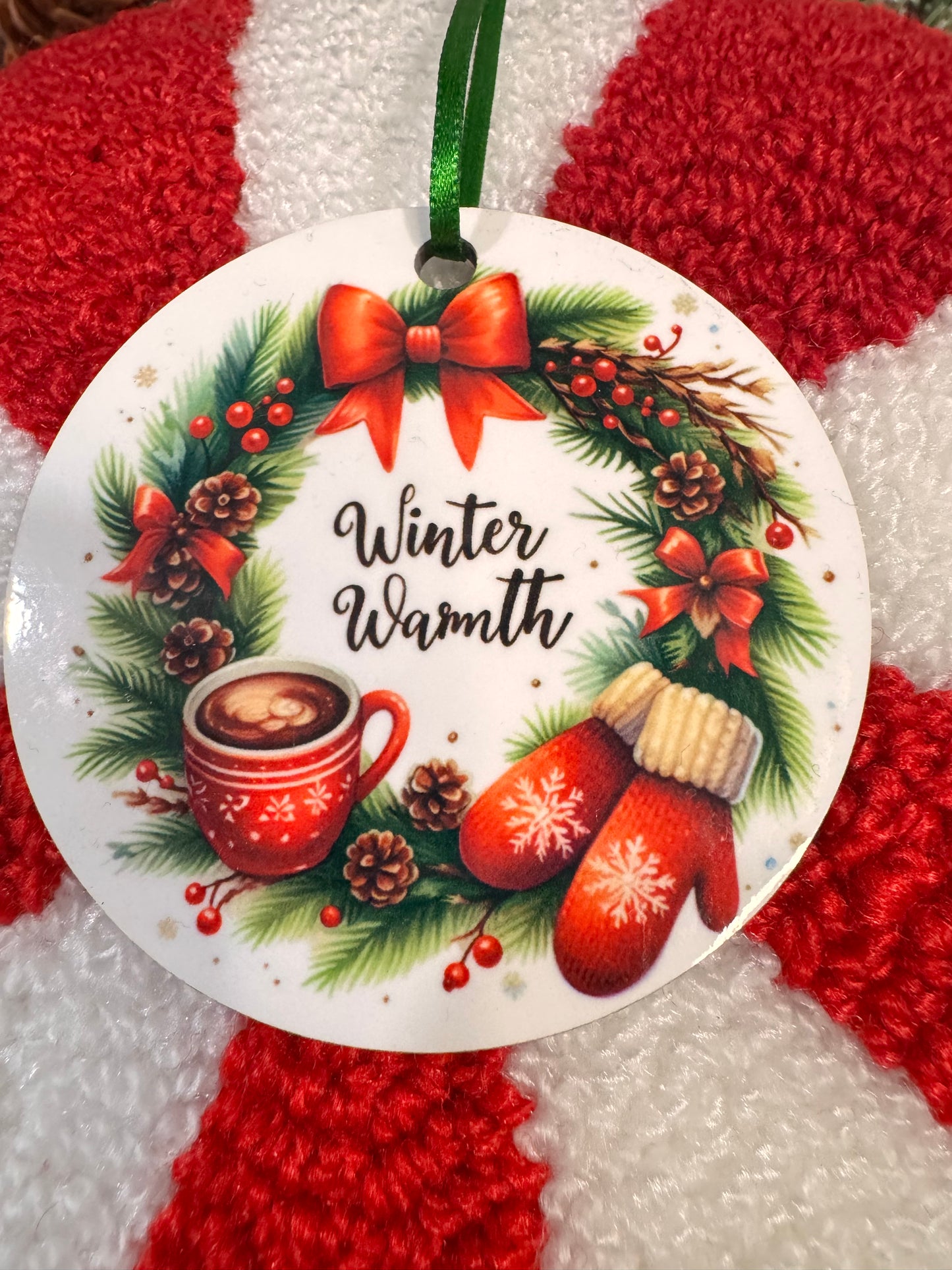 Christmas Tree Ornament- Winter Wreath Decoration- Sublimated Round MDF Wooden Hanging Ornament