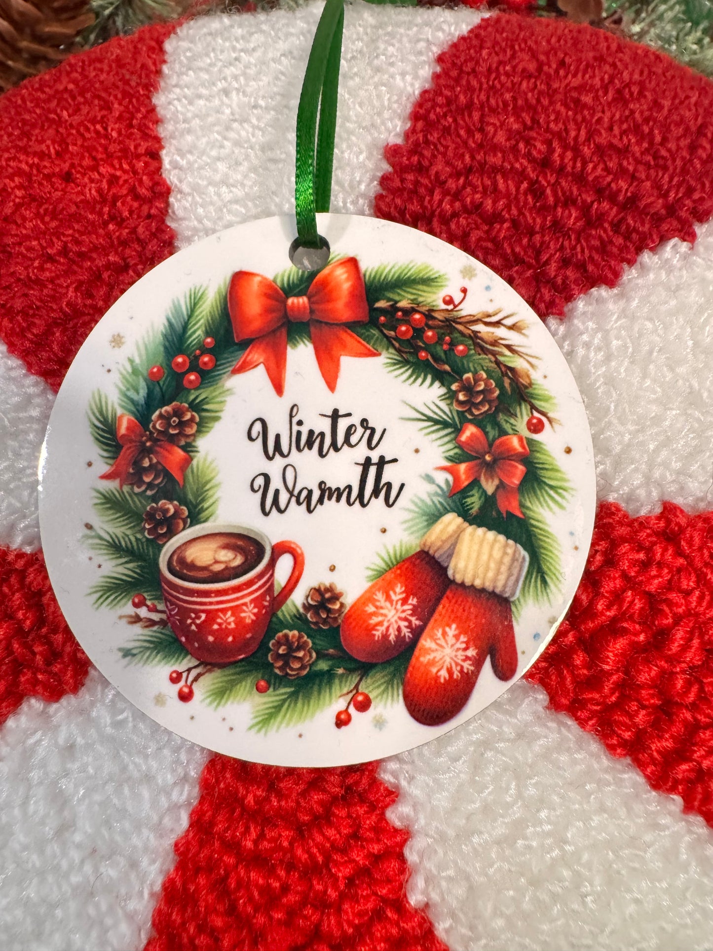 Christmas Tree Ornament- Winter Wreath Decoration- Sublimated Round MDF Wooden Hanging Ornament