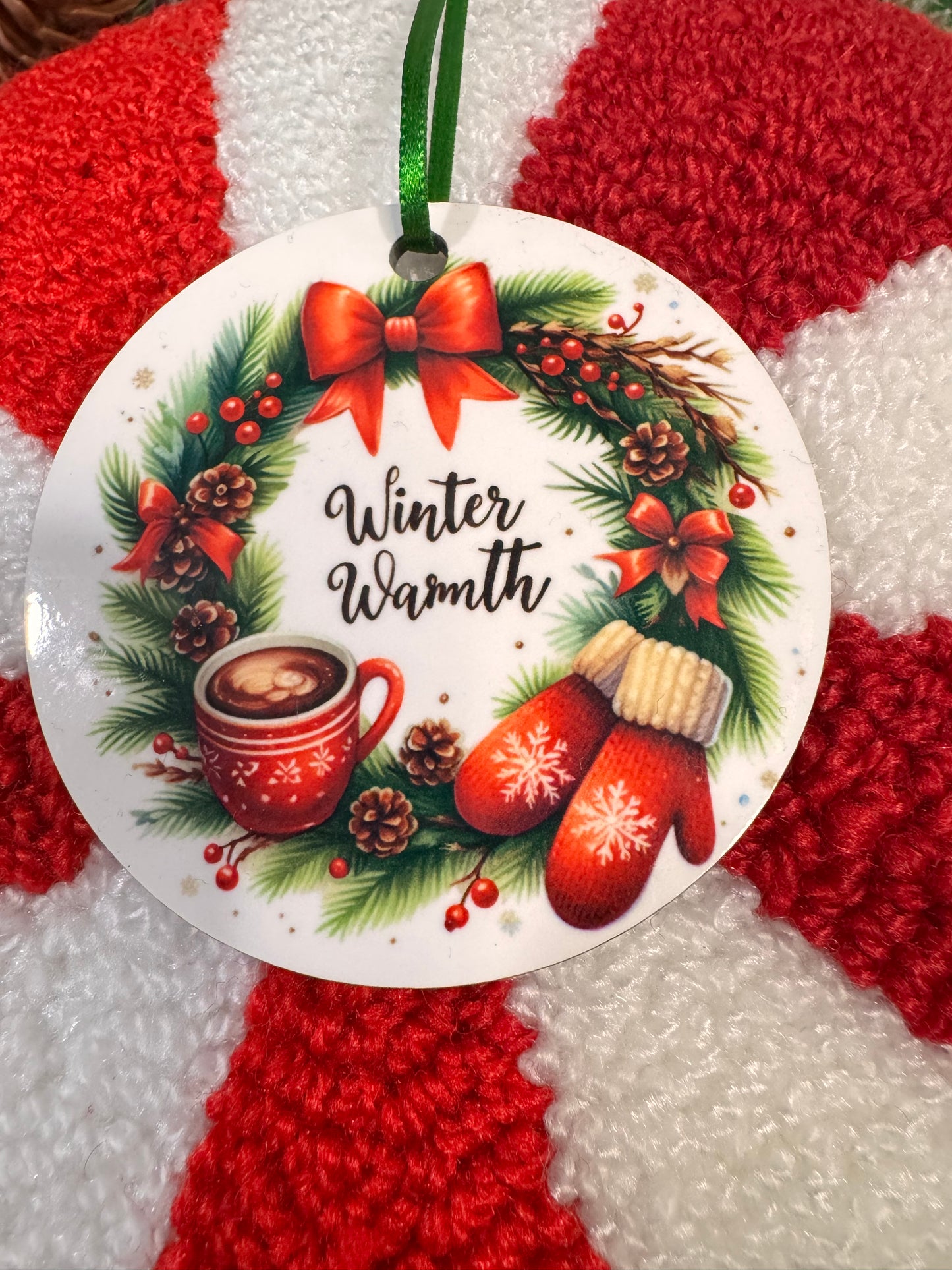 Christmas Tree Ornament- Winter Wreath Decoration- Sublimated Round MDF Wooden Hanging Ornament